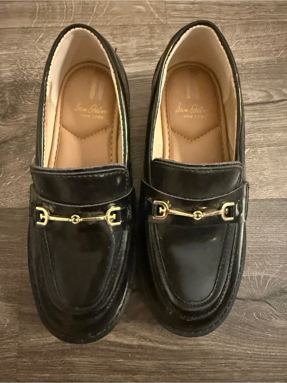 Sam Edelman Kids Black Moccasin Loafers with Gold Bit